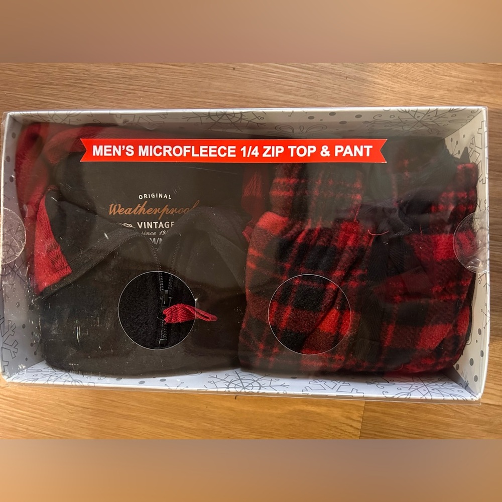 Men’s Microfleece Loungewear Set Size S Quarter Zip Top Plaid Pants